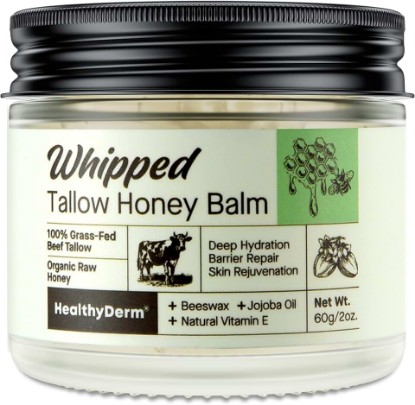Picture of Beef Tallow Honey Balm for Skin: 100% Grass Fed Whipped Organic Moisturizer with Organic Raw Honey, Jojoba Oil, Vitamin E – Natural Face and Body Care for Mature, Dry or Sensitive Skin, 2oz