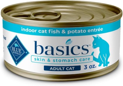 Picture of Blue Buffalo Basics Fish Adult Grain-Free Wet Cat Food, 3 oz, 24 ct | Skin & Stomach Care, Real Fish #1 Ingredient, Limited Ingredient Diet, Antioxidant-Rich LifeSource Bits, Skin & Coat Health