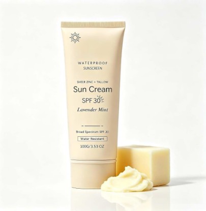 Picture of Mineral Tallow Sunscreen SPF 30 for Face & Body, 3.53 oz UV Defense with Non Nano Zinc Oxide, Moisturizing Mineral Sunblock, Beef Tallow Sunscreen
