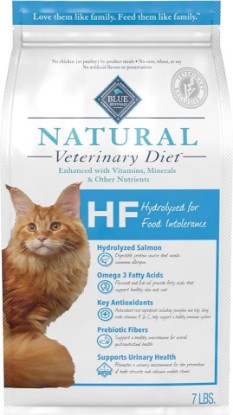 Picture of Blue Buffalo Natural Veterinary Diet HF Hydrolyzed for Food Intolerance Dry Cat Food, Veterinarian Prescription Required, Salmon, 7-lb. Bag