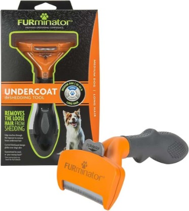 Picture of FURminator Medium Dog Undercoat deShedding Tool for Long Hair | Reduces Loose Hair From Shedding, Easy Clean-Up, For 25-50 lbs, Use Weekly, Ergonomic Handle For Comfort