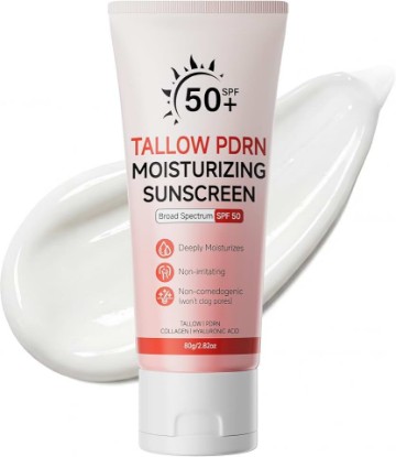 Picture of Beef Tallow Sunscreen with Non-Nano Zinc Oxide, Mineral Sunscreen SPF 50 for Face and Body, Salmon PDRN Sunblock Moisturizing Sun Screen for Sensitive Skin & Kids, 2.82 OZ (80g) (80g)