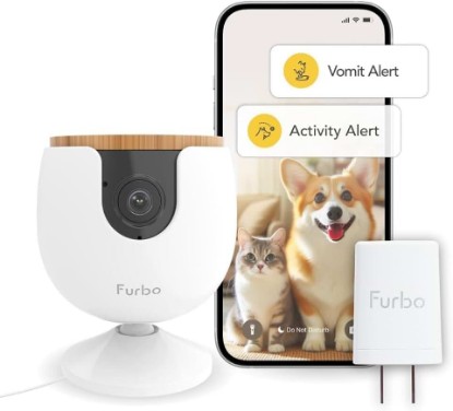 Picture of Furbo Mini Pet Camera + Power Adapter - Unlock Camera w/Paid Plan: Dog & Cat Safety Alerts, 2-Way Audio, Mountable Smart Cam w/Phone App (Low Risk Subscription Required, 3mo Min. Cancel Anytime)