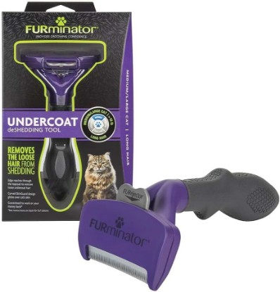 Picture of FURminator Medium to Large Cat deShedding Tool for Long Hair | Reduces Loose Hair From Shedding, Easy Clean-Up, For Cats Over 10 lbs, Use Weekly, Ergonomic Handle For Comfort