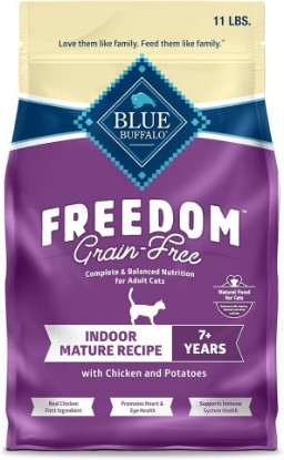 Picture of Blue Buffalo Freedom Grain-Free Dry Cat Food for Mature Cats, Complete & Balanced Nutrition for Mature Cats, Chicken Recipe, 11-lb. Bag