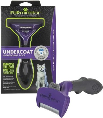 Picture of FURminator Medium to Large Cat deShedding Tool for Short Hair | Reduces Loose Hair From Shedding, Easy Clean-Up, For Cats Over 10 lbs, Use Weekly, Ergonomic Handle For Comfort