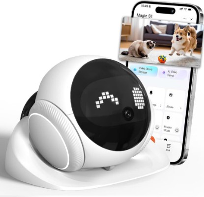 Picture of 1080P Moving Pet Robot Camera, Smart Home Security Robot with Auto Tracking, Night Vision, 2-Way Audio, Auto-Recharge, Motion Alerts, App Control for Pet, Baby & Elderly Care, White