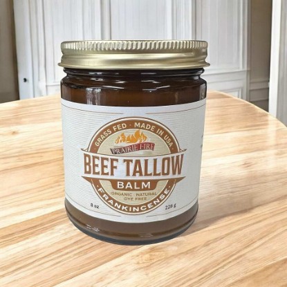 Picture of Grass Fed Beef Tallow Balm Grown and Made in USA - Organic Grass Fed and Finished Tallow - Moisturizing Skin Care Frankincense 8 oz