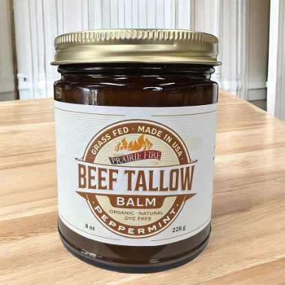 Picture of Grass Fed Beef Tallow Balm Grown and Made in USA - Organic Grass Fed and Finished Tallow - Moisturizing Skin Care Peppermint 8 oz