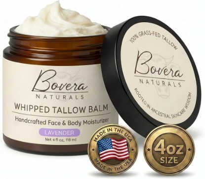 Picture of Tallow Moisturizer, Lavender Scented Face and Body Cream, 100% Organic Grass-Fed Beef Tallow, Non-Greasy for Dry Sensitive Skin, Eczema Cream and Body Butter, 4 fl oz