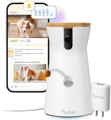 Picture of Furbo 360° Dog Camera + Power Adapter [Subscription Required] Unlock w/Paid Plan: Dog Safety Alerts, Rotating Pet Treat Toss w/ 2-Way Speaker, Smart Cam w/Phone App (Low Risk, 3mo Min. Cancel Anytime)