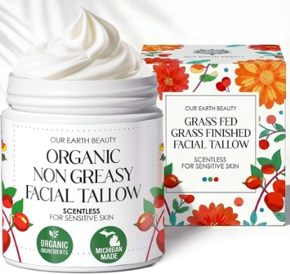 Picture of Organic Beef Tallow Face Cream Moisturizer for Skin Unscented | Grass Fed Finished Whipped Balm for Dry, Fine Line, Mature, and Sensitive-leaning Skin Types | Made in USA (2 Fl Oz Ounce)