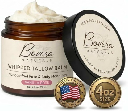 Picture of Tallow Moisturizer, Vanilla Rose Scent Face and Body Cream, 100% Organic Grass-Fed Beef Tallow, Non-Greasy for Dry Sensitive Skin, Eczema Cream and Body Butter, 4 fl oz