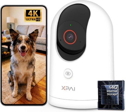 Picture of 4K UHD Indoor Camera, 64G Built-in Storage No Subscription,Pet Camera Indoor with Phone App,Work as Baby Monitor/Cat/Dog Camera,360°Pan&Tilt,Two-Way Talk,Privacy Mode,AI Tracking/Detection