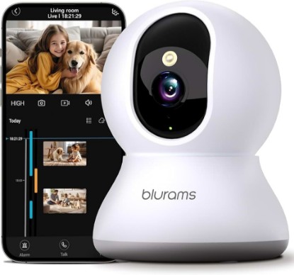 Picture of Security Camera 2K, blurams Baby Monitor Dog Camera 360-degree for Home Security w/Smart Motion Tracking, Phone App, IR Night Vision, Siren, Works with Alexa & Google Assistant & IFTTT, 2-Way Audio