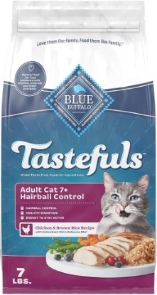 Picture of Blue Buffalo Tastefuls Chicken Senior Hairball Control Dry Cat Food, 7 lb | Chicken & Brown Rice Recipe, For Cats 7 Years and Older, Reduces Hairballs, No Corn, Wheat, or Soy