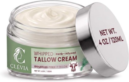 Picture of Beef Tallow for Face, Farm-Made Whipped Tallow Moisturizer | Tallow Face Cream Moisturize, Repair Skin Barrier | Non-Greasy Formula | For All Skin Types - 4OZ - Herb-Infused