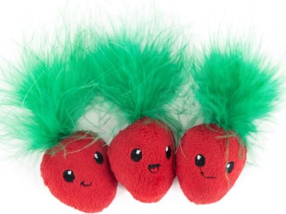 Picture of Catstages Strawbabies Dental Cat Chew Toy with Catnip & Feathers, 3-Pack | Mesh & Multiple Textures Help Keep Teeth Clean, Teething Support, Crinkle Sound for Enrichment, Indoor Cats & Kittens
