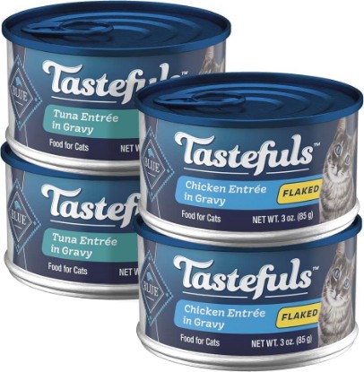Picture of Blue Buffalo Tastefuls Wet Cat Food, Made with Natural Ingredients, Tuna and Chicken Flaked Entrées in Gravy, 3oz Cans, 4-Count Variety Pack Trial Size