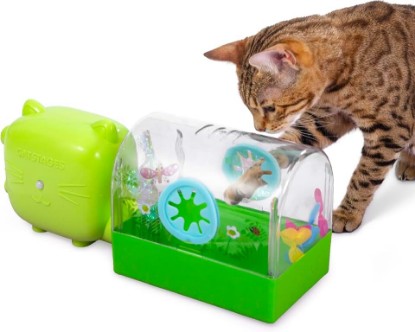 Picture of Catstages 2-in-1 Air Blaster Play Set Cat Toy, 2 Interchangeable Toys, Terrarium & Dancing Cactus, 1 Battery-Operated Fan