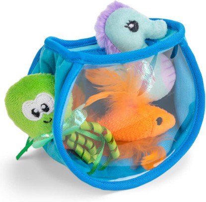 Picture of Catstages Hide & Seek Fish Bowl Interactive Cat Toy with Two Catnip Blend Toys, Blue