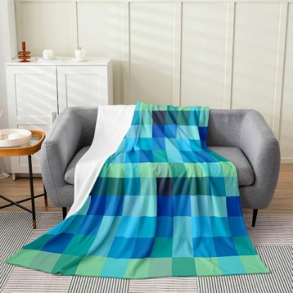 Picture of Buffalo Plaid Flannel Fleece Throw Blanket Blue Grid Farmhouse Rustic Throw 50"x60" Classic Checkered Fleece Throw Blanket for Kids Women Men Modern for Bed Couch Chair Living Room Bedroom Decor