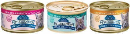 Picture of Blue Buffalo Wilderness Wild Delights Grain-Free Natural Cat Food 3 Flavor Variety 6 Can Bundle, (2) Each: Chicken & Turkey, Chicken & Salmon, and Chicken & Trout (3 Ounces)