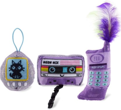 Picture of Catstages So Meowsome 90s Cat Toys, 3-Pack Catnip Plush Toys with Crinkle, Feathers & Dental Mesh, Multicolored