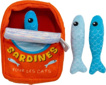 Picture of Catstages Silly Sardines 3-Pack Cat Toy for Cats & Kittens, Plush Catnip Sardines in Crinkle Can Pouch for Chase & Carry, 4.5"
