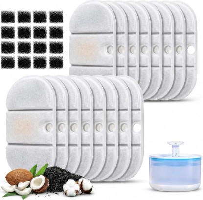 Picture of Compatible with PETLIBRO PLWF002 Water Fountain Replacement Filters | 16 Packs Replacement Filters with 16 Packs Pre-filter Sponges Compatible with PETLIBRO Capsule 2.1L Automatic Pet Fountain
