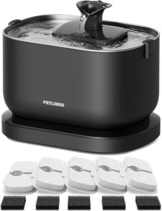 Picture of PETLIBRO Cordless Cat Water Fountain, Cat Fountain Battery Operated, Pet Water Fountain with Stainless Steel Tray, 2.5L/84oz Cat Fountains with 5 Replacement Filters, Easy to Clean Dog Water Fountain