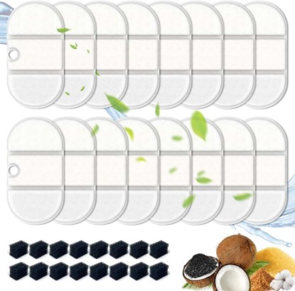 Picture of 32 Packs for Petlibro Capsule Water Fountain Filters Replacement PLWF002 | Compatible with PETLIBRO Pet Cat Water Fountain Capsule , 71oz/2.1L(16 Replacement Water Filter + 16 Pre-Filter Sponges) Global Recycled Standard