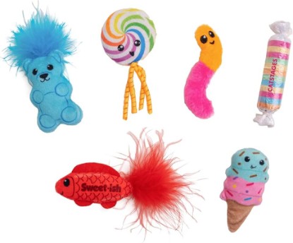 Picture of Catstages Kitty Sweet Treats, 6-Pack Catnip Plush Toys with Crinkle & Feathers, Multicolored