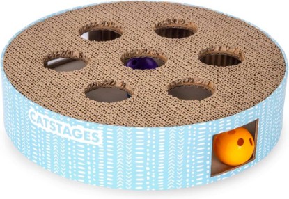 Picture of Catstages Scratch N' Hunt Interactive Cat Puzzle Toy with Scratcher, 11" | 7 Hunting Holes, 3 Balls, Corrugated Scratching Pad for Nail Care, Engages Hunting Instincts, Enrichment for Cats & Kittens