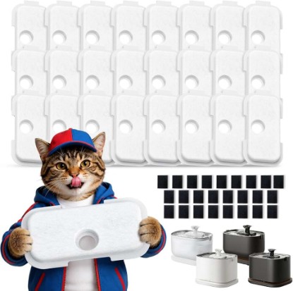Picture of 25+25 Pack Replacement Filters for PETLIBRO Dockstream Cat Water Fountain | PLWF106/PLWF005/PLWF105/PLWF115/PLWF116 , 12-Month Set of Replacement Filters for Pet Water Fountain, 25 Filters + 25 Sponges Global Recycled Standard