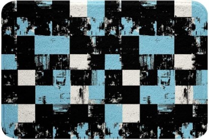 Picture of Feelyou Abstract Bathroom Rugs Microfiber 20"x32" Light Blue Black White Bath Mats Non-Slip Buffalo Check Plaid Bathroom Accessories Geometric Grid Floor Doormats Soft Door Mat