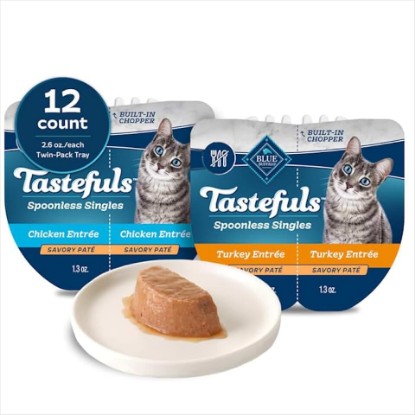 Picture of Blue Buffalo Tastefuls Spoonless Singles Chicken & Turkey Wet Cat Food Pate Variety Pack 2.6 oz. Count of 12