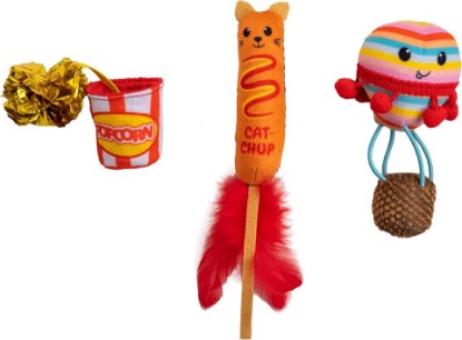 Picture of Catstages Pawrty Cat Toys, 3-Pack Catnip Plush Toys with Crinkle, Feathers & Flinger, Multicolored