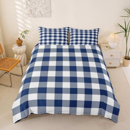 Picture of Feelyou Blue Buffalo Plaid Duvet Cover Full Size Gingham Bedding Set for Boys Girls Checkered Comforter Cover Bedroom Decor 3Pcs No Comforter Zipper Closure with 2 Pillowcases