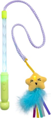 Picture of Catstages Twinkle Star Light Up Cat Wand Toy with LED Color-Changing Lights, Feathers & Ribbon Plush Star Attachment, Interactive Flirt Pole for Indoor Cats & Kittens