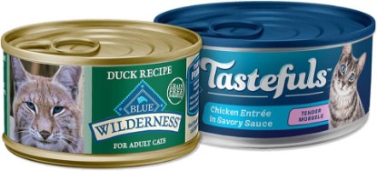 Picture of Blue Buffalo Tastefuls and Wildneress Cat Wet Food Variety Bundle, Chicken and Duck (Pack of 48)