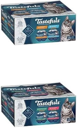 Picture of Blue Buffalo Tastefuls Spoonless Singles Adult Pate Wet Cat Food Variety Pack, Chicken and Turkey, 2.6oz Twin-Packs(12 Ct - 6 Each) + Whitefish & Tuna and Salmon, 2.6oz Twin-Packs(12 Ct - 6 Each)