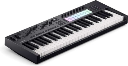 Picture of Novation Launchkey 49 MK4 USB MIDI Keyboard Controller | USB, 49 Semi-Weighted Keys, 16 Pads with Polyphonic Aftertouch, 9 Faders, Pitch/Mod Wheels, OLED Display, Scale & Chord Modes