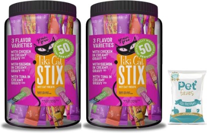 Picture of (2 Jar) Tiki Cat Stix Mousse Treats, Variety Mega Jar, Single Serve Indulgent Lickable Treat or Dry Food Topper, 50 Count, 25 oz. (0.5 oz./Stick)