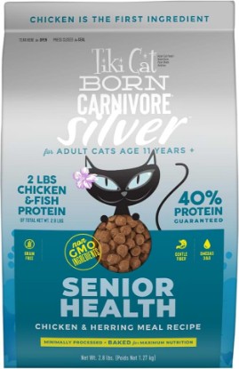 Picture of Tiki Cat Born Carnivore Silver Dry Cat Food, Chicken, Senior, 2.8 lbs. Bag | Senior Health Support, Non-GMO, Minimally Processed, Immune Support, Grain Free, High Protein, Gentle Fiber From Pumpkin