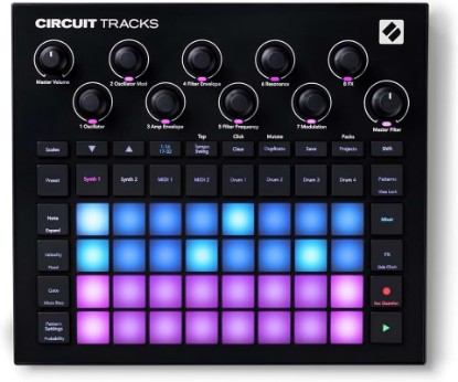 Picture of Novation Circuit Tracks Groovebox Sequencer and Synthesizer | USB, Standalone Groovebox, 2 Synth Tracks, 4 Drum Tracks, 2 MIDI Tracks, 32-Step Sequencer, Digital FX, 4hr Battery