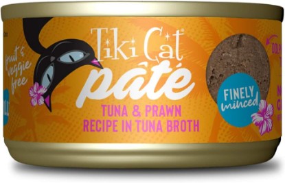 Picture of Tiki Cat Grill Pâté Wet Cat Food, Tuna & Prawn, 2.8 oz. Cans (12 Count) | Wet Cat Food, High Protein, High Moisture, Pate, Real Tuna & Prawns, Suitable for All Life Stages, 2.8 oz Cans, 12 Pack
