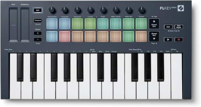 Picture of Novation FLkey Mini USB MIDI Controller Keyboard | USB-C, 25 Mini Keys, 16 Pads, 8 Encoders, Touch Strips, Scale Mode, Chord Modes, Arpeggiator, Bus Powered, FL Studio