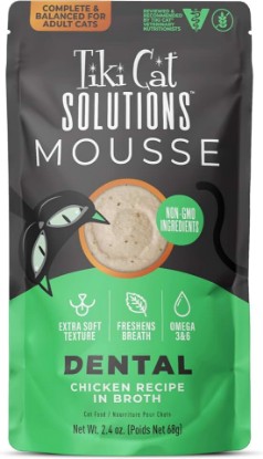 Picture of Tiki Cat Solutions Mousse, Dental, Chicken Recipe in Broth, 2.4 oz. Pouch (12 Count)