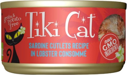 Picture of Tiki Cat Grill Wet Cat Food, Sardine Cutlets in Lobster Consommé | Sardine Cutlets in Lobster Consommé, High-moisture, Grain-free, Real Sardines, For All Life Stages, 2.8 Oz. Cans (12 Count)